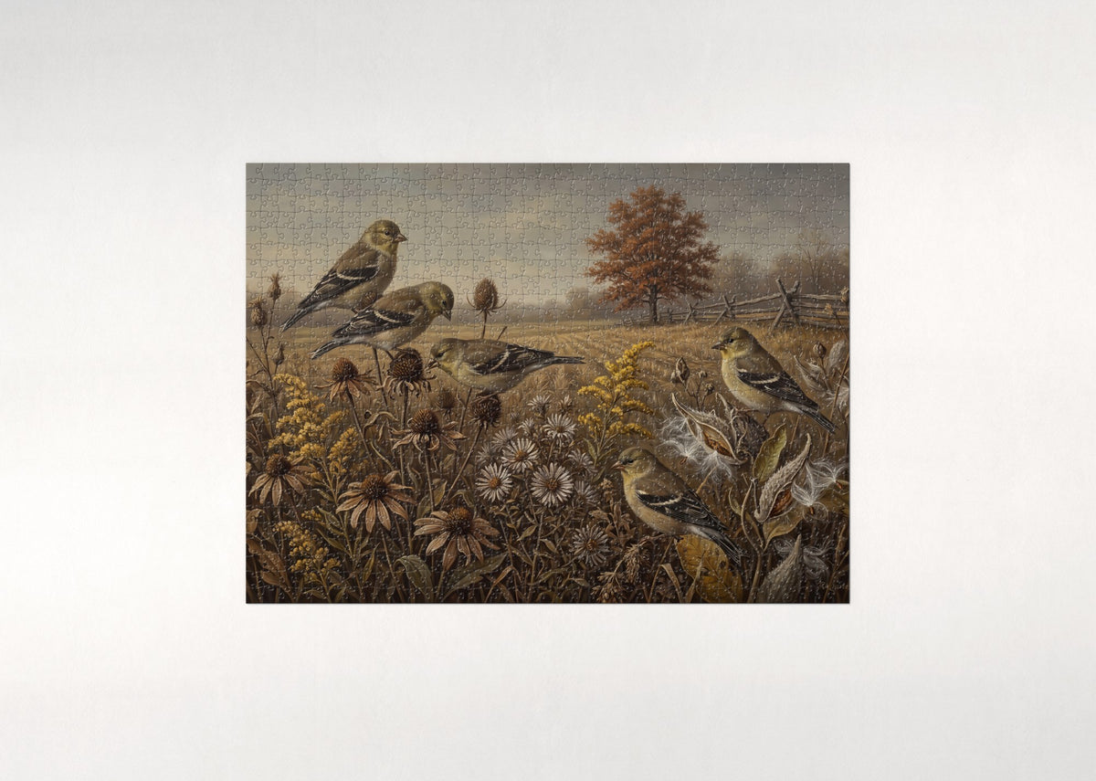 Goldfinches at the Autumn Seed Heads jigsaw puzzle - flat puzzle