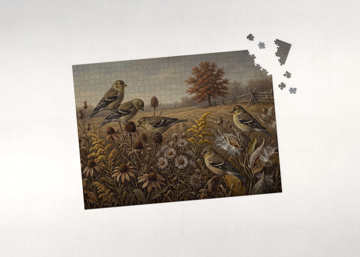 Goldfinches at the Autumn Seed Heads jigsaw puzzle - puzzle with loose pieces