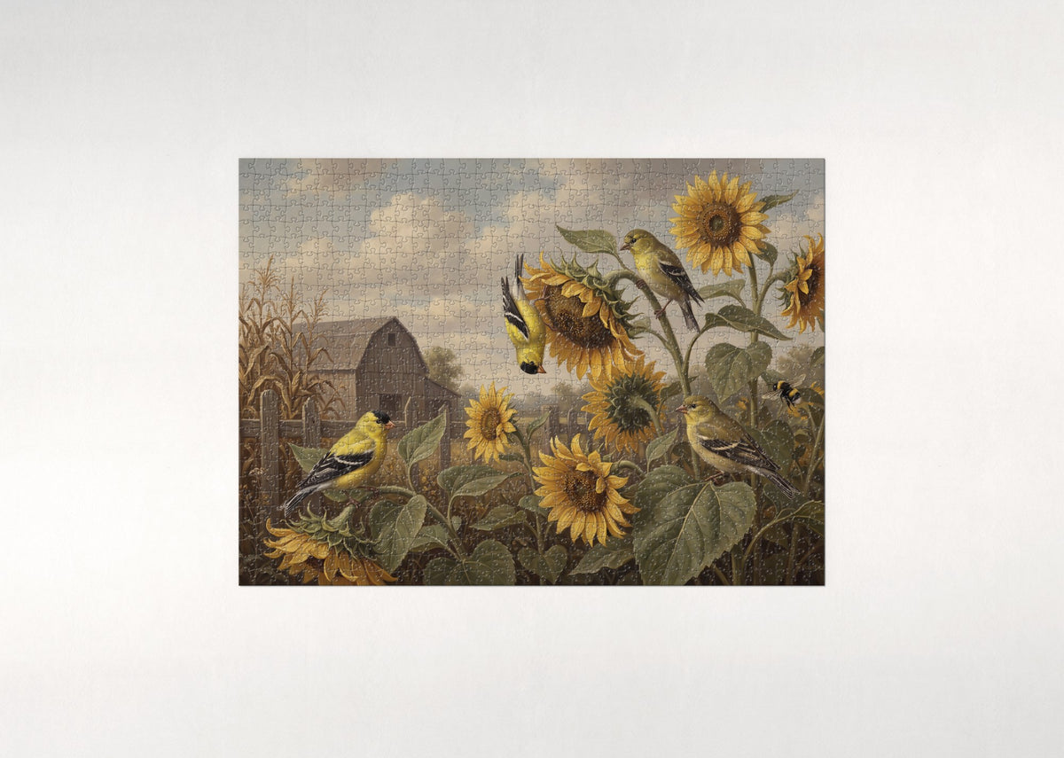 Goldfinches in the Sunflower Patch jigsaw puzzle - flat puzzle