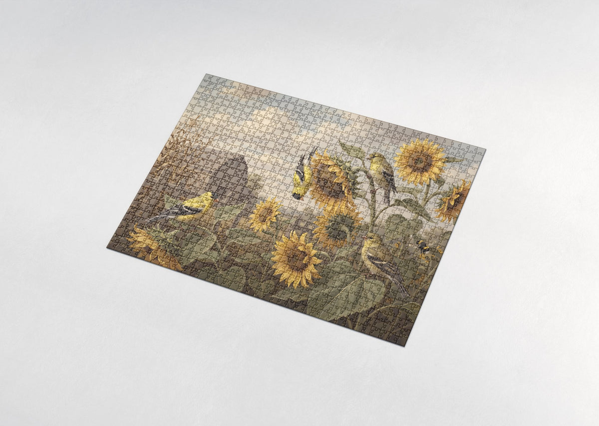 Goldfinches in the Sunflower Patch jigsaw puzzle - assembled puzzle
