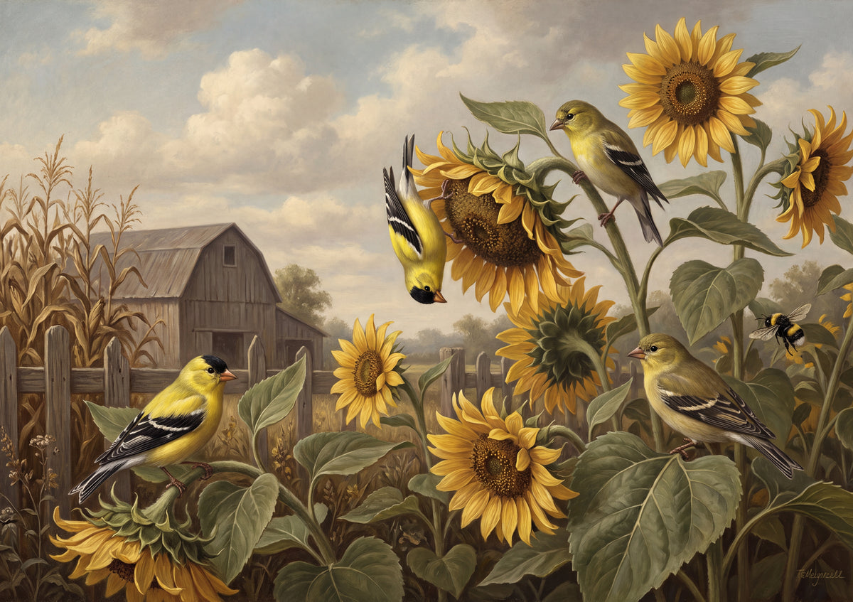 Goldfinches in the Sunflower Patch jigsaw puzzle