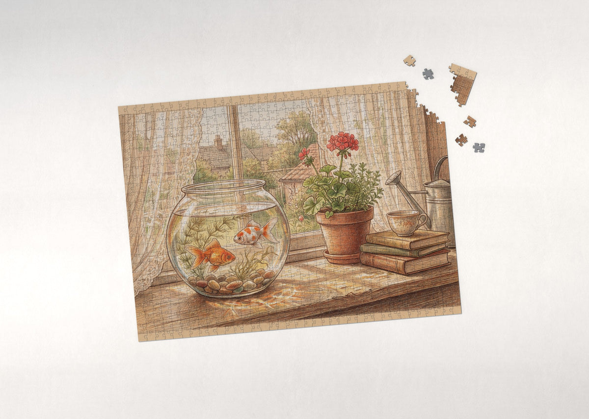 Goldfish Bowl on the Windowsill jigsaw puzzle - puzzle with loose pieces
