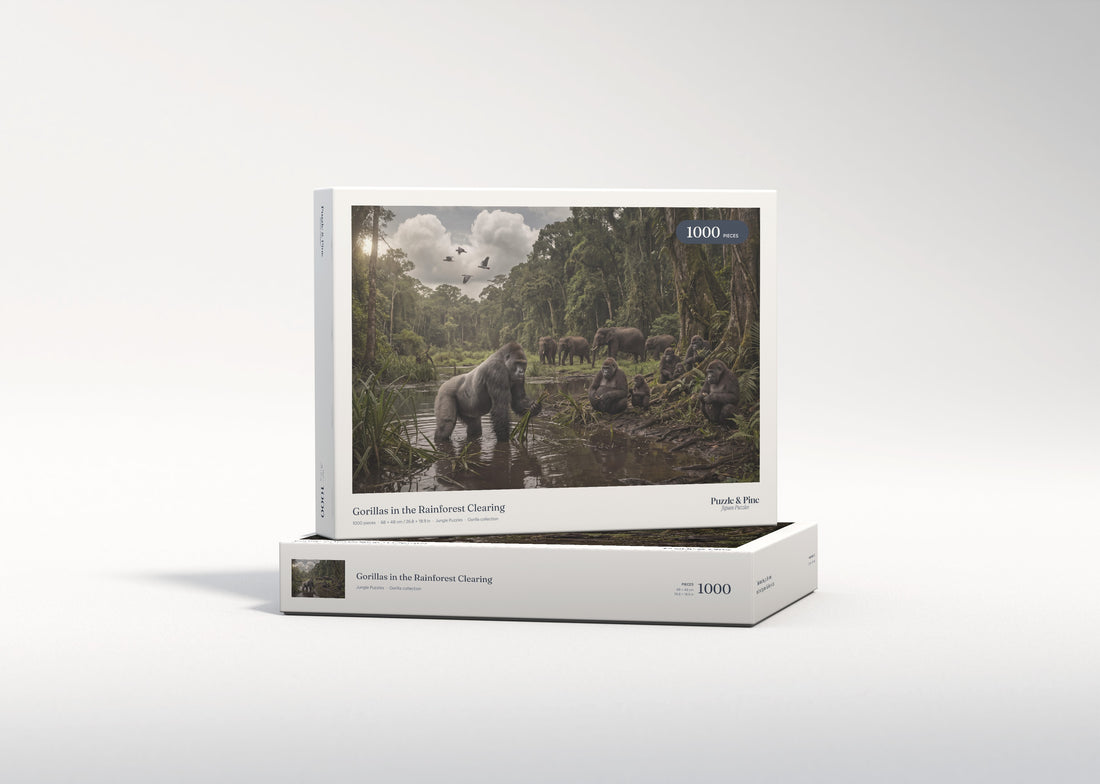 Gorillas in the Rainforest Clearing jigsaw puzzle - gift box