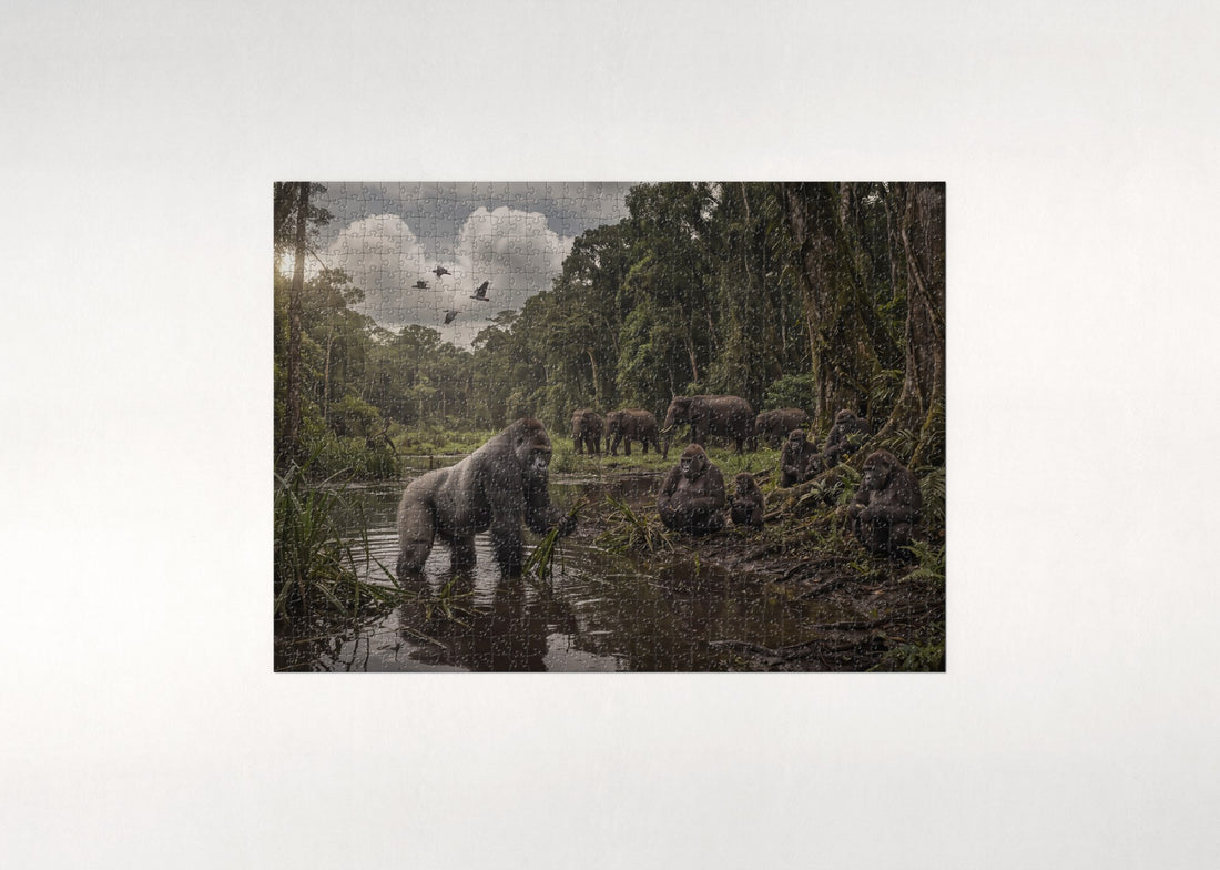 Gorillas in the Rainforest Clearing jigsaw puzzle - gift box