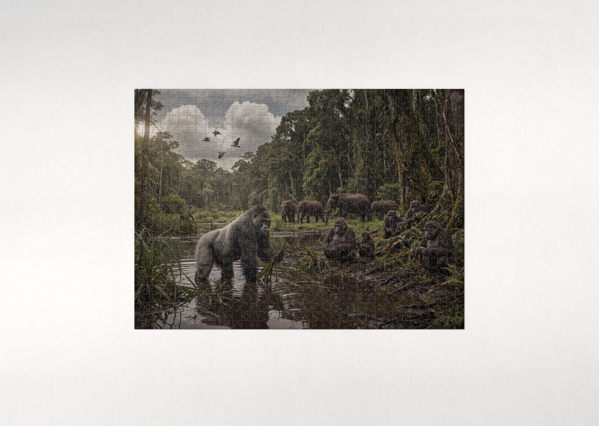 Gorillas in the Rainforest Clearing jigsaw puzzle - flat puzzle