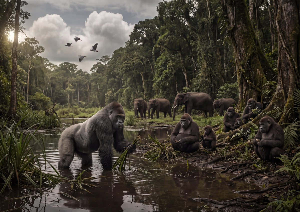 Gorillas in the Rainforest Clearing jigsaw puzzle