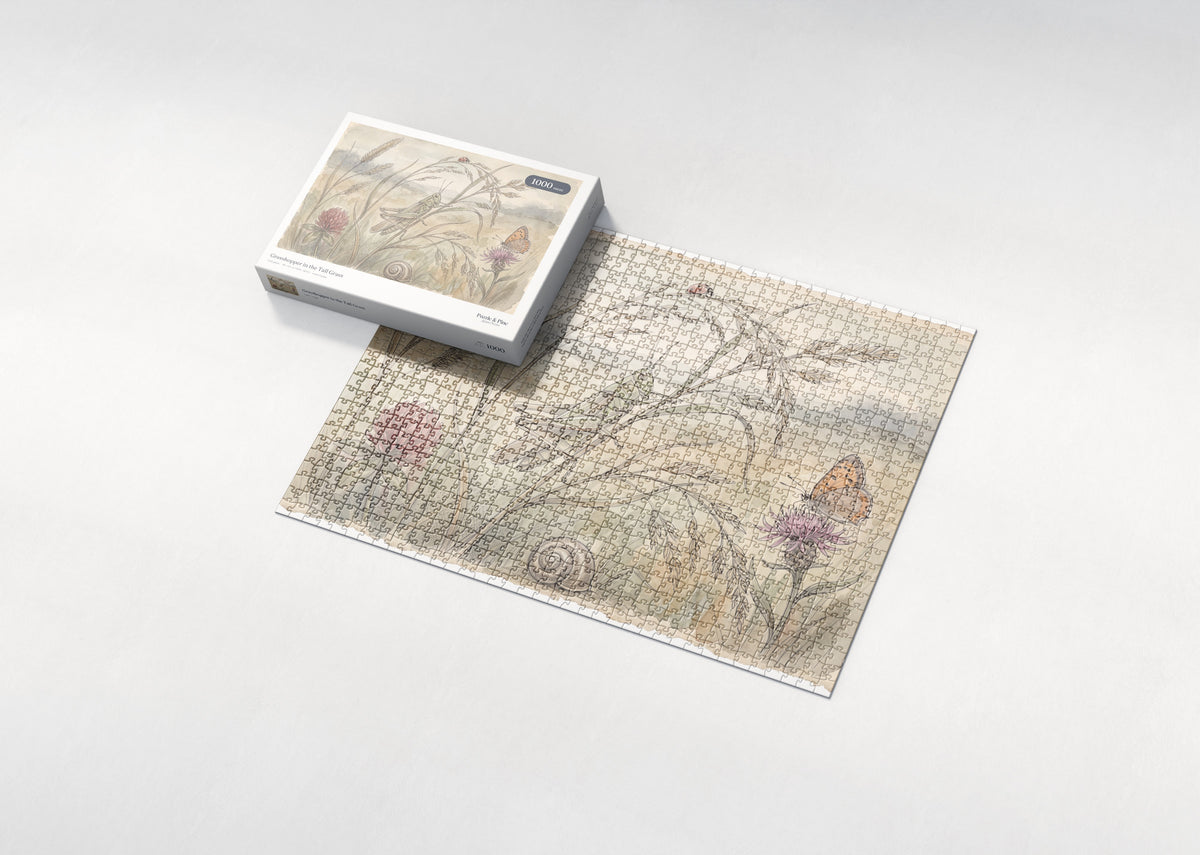 Grasshopper in the Tall Grass jigsaw puzzle - box and puzzle