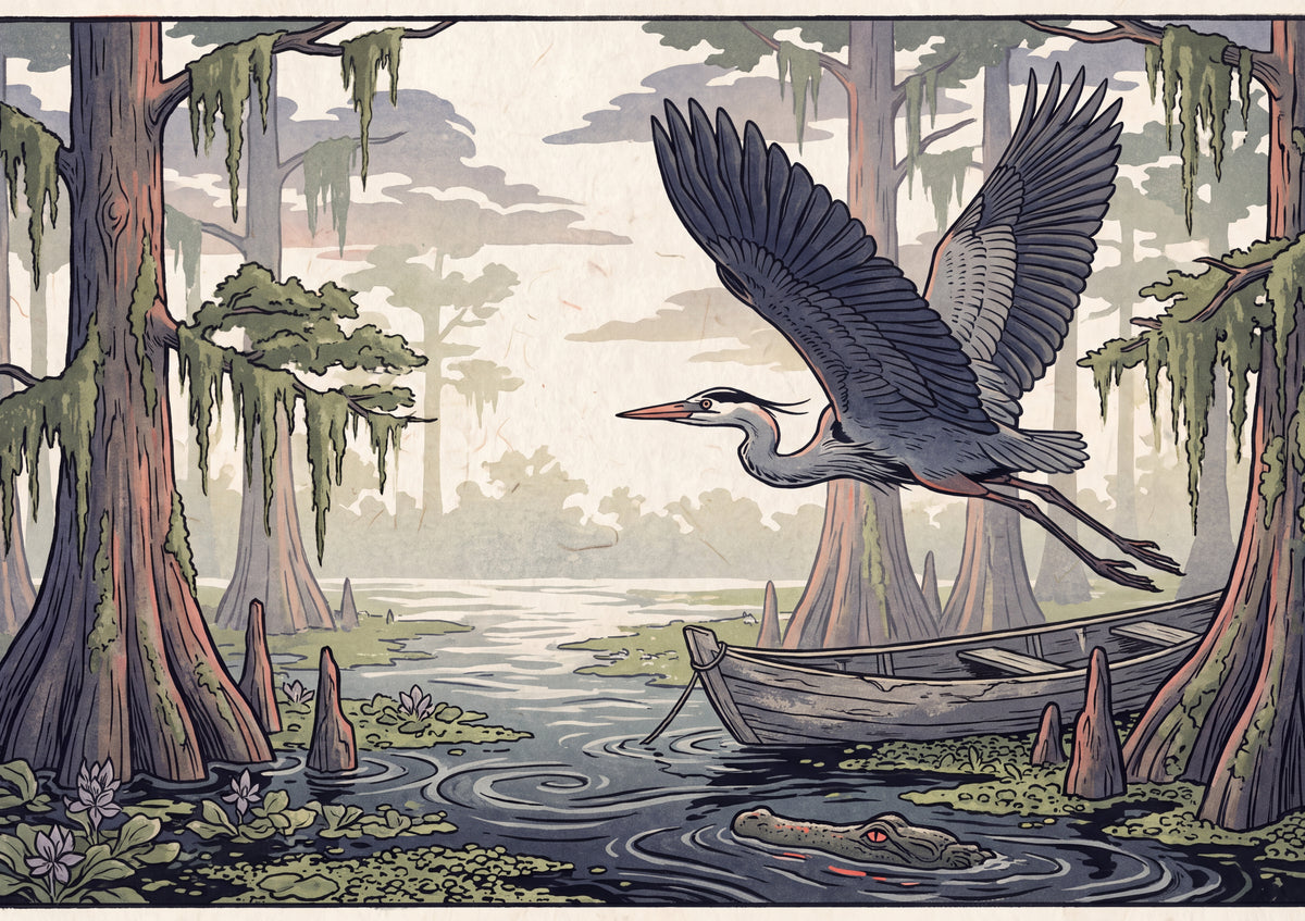 Great Blue Heron in Flight Over the Bayou jigsaw puzzle