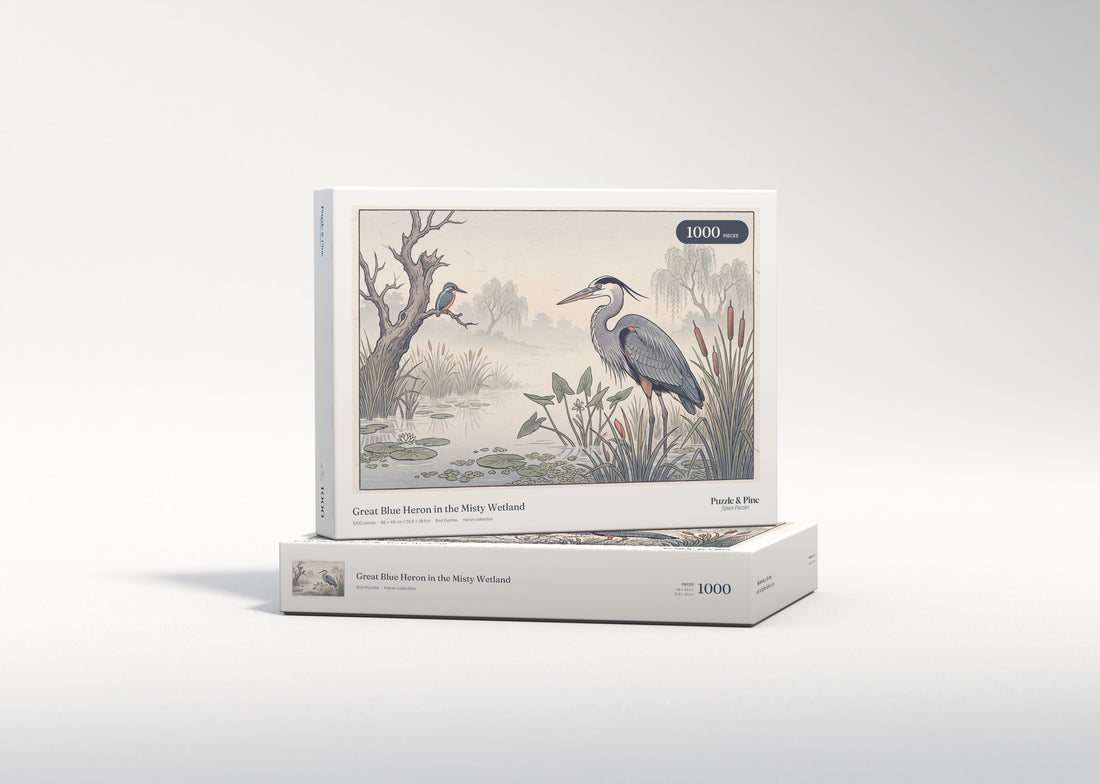 Great Blue Heron in the Misty Wetland jigsaw puzzle - gift box