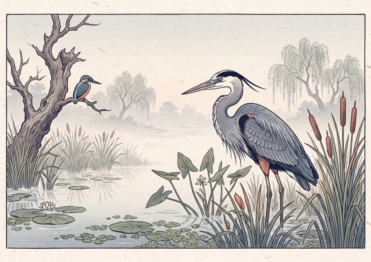 Great Blue Heron in the Misty Wetland jigsaw puzzle