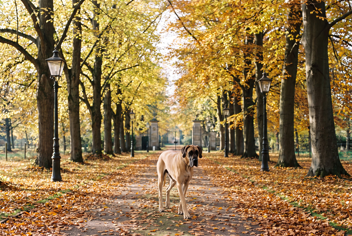 Great Dane in the Autumn Tree Avenue jigsaw puzzle