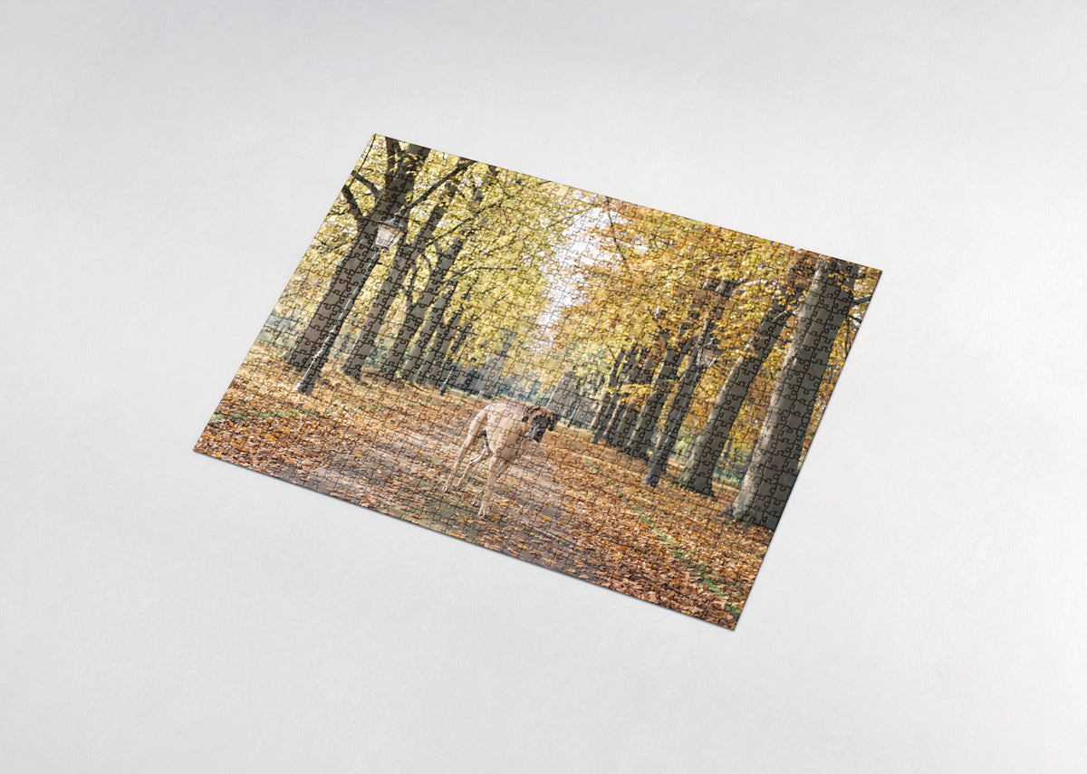 Great Dane in the Autumn Tree Avenue jigsaw puzzle - assembled puzzle