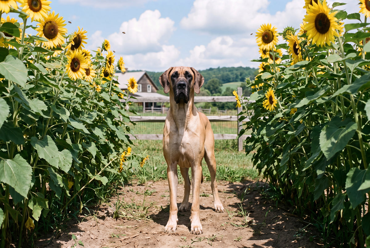 Great Dane in the Sunflower Rows jigsaw puzzle