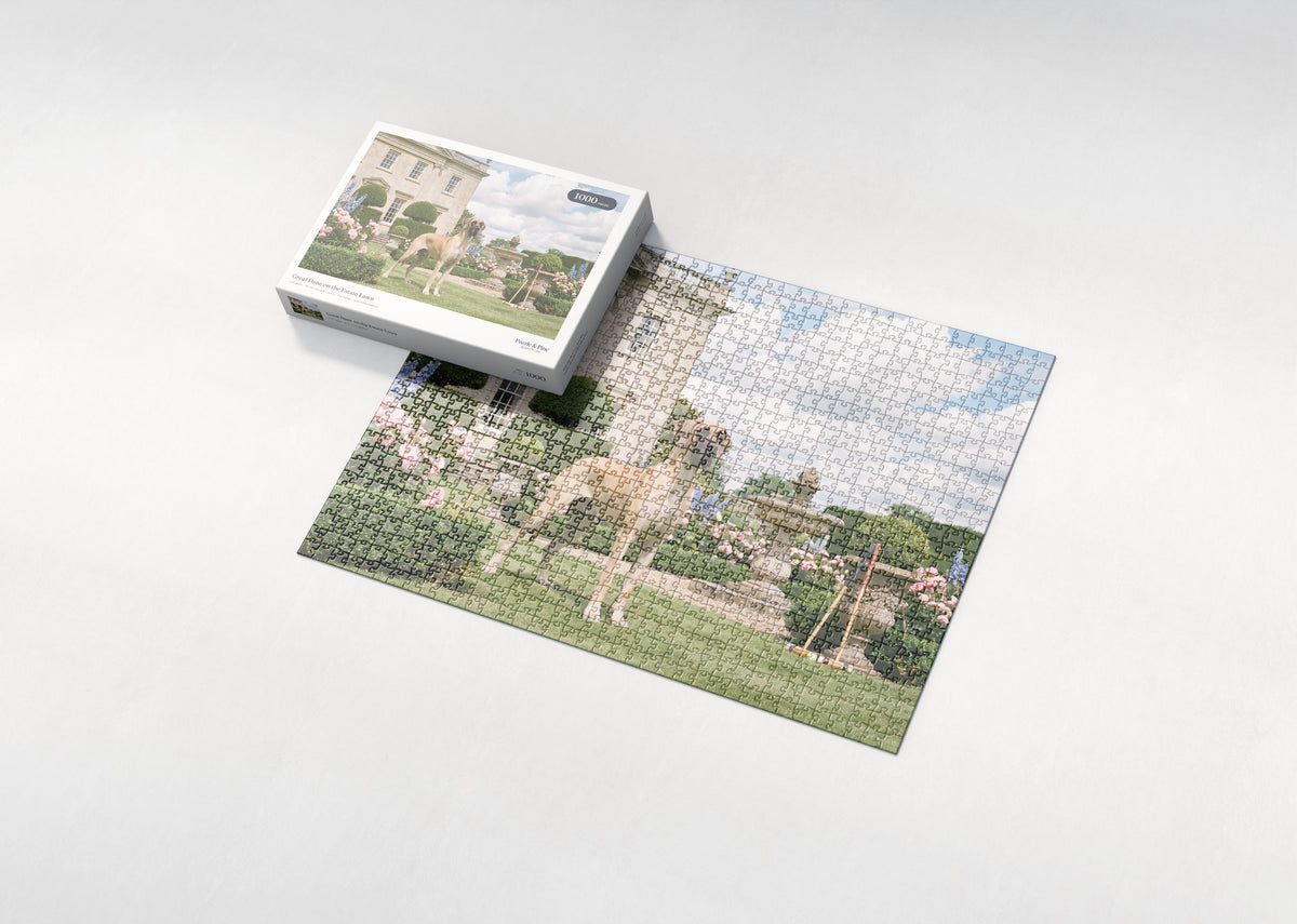 Great Dane on the Estate Lawn jigsaw puzzle - box and puzzle