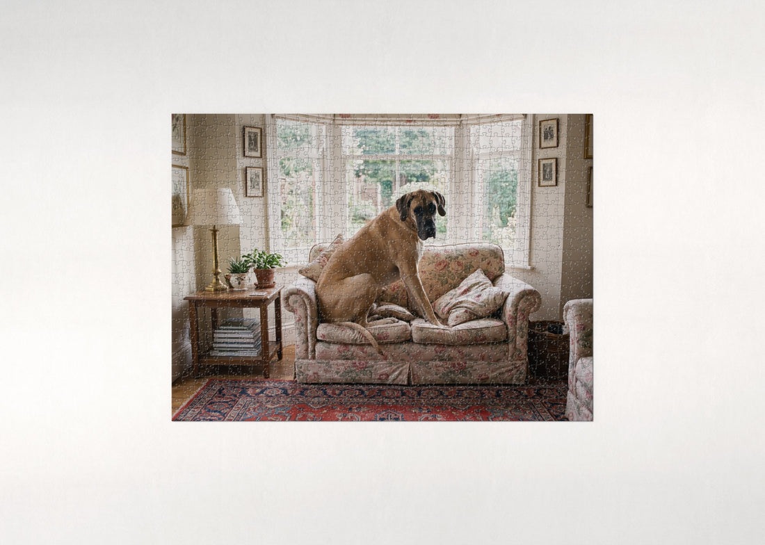 Great Dane on the Tiny Couch jigsaw puzzle - gift box