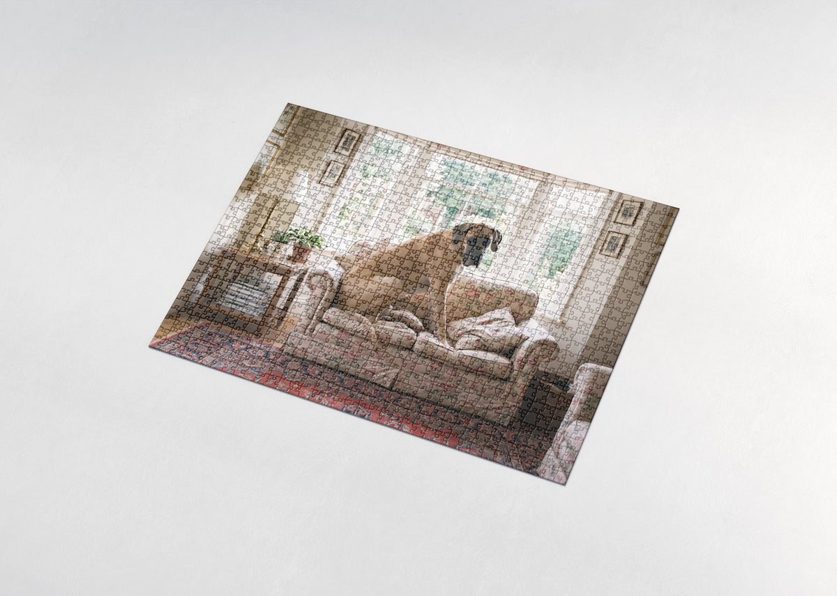 Great Dane on the Tiny Couch jigsaw puzzle - assembled puzzle
