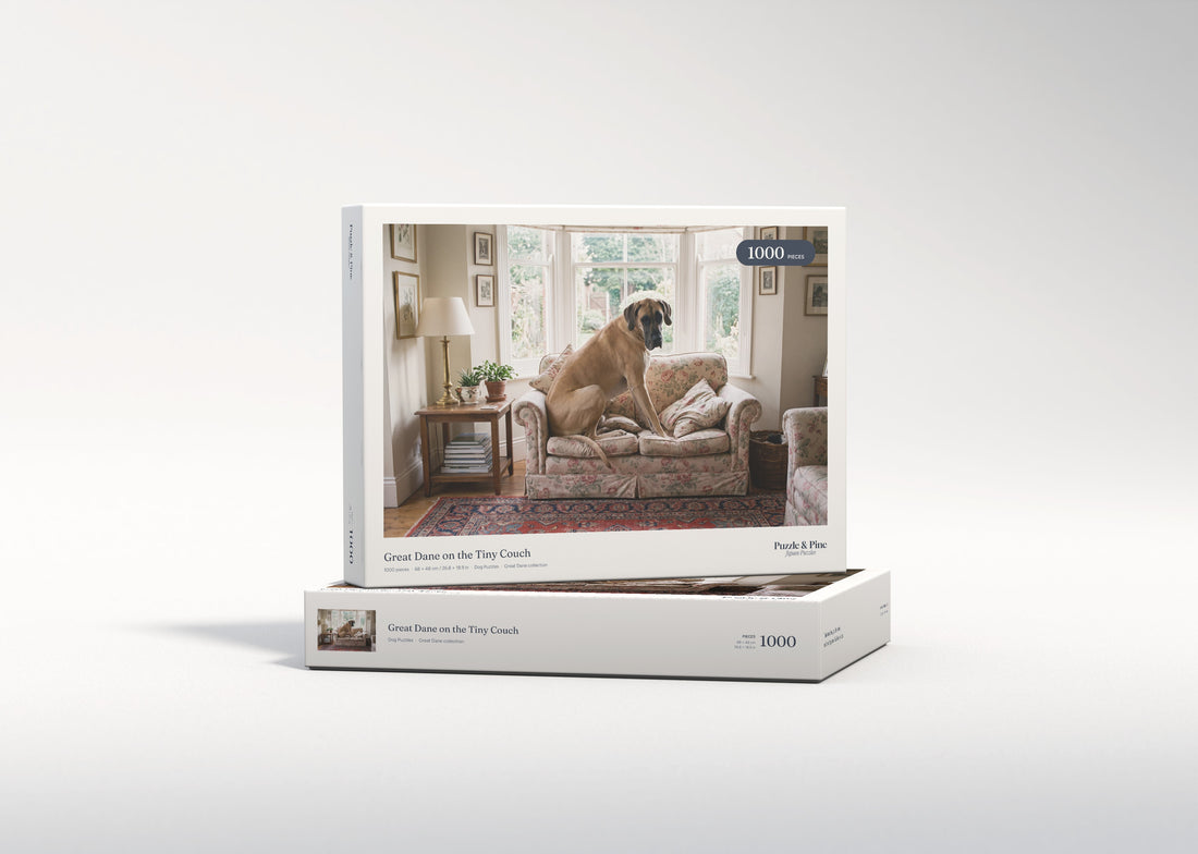 Great Dane on the Tiny Couch jigsaw puzzle - gift box