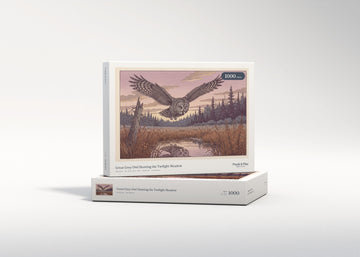 Great Grey Owl Hunting the Twilight Meadow jigsaw puzzle - gift box
