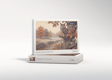 Great Horned Owl in the Autumn Oak jigsaw puzzle - gift box