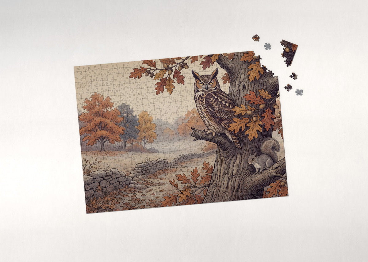 Great Horned Owl in the Autumn Oak jigsaw puzzle - puzzle with loose pieces