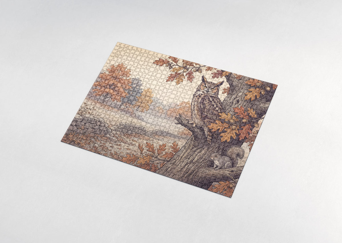 Great Horned Owl in the Autumn Oak jigsaw puzzle - assembled puzzle