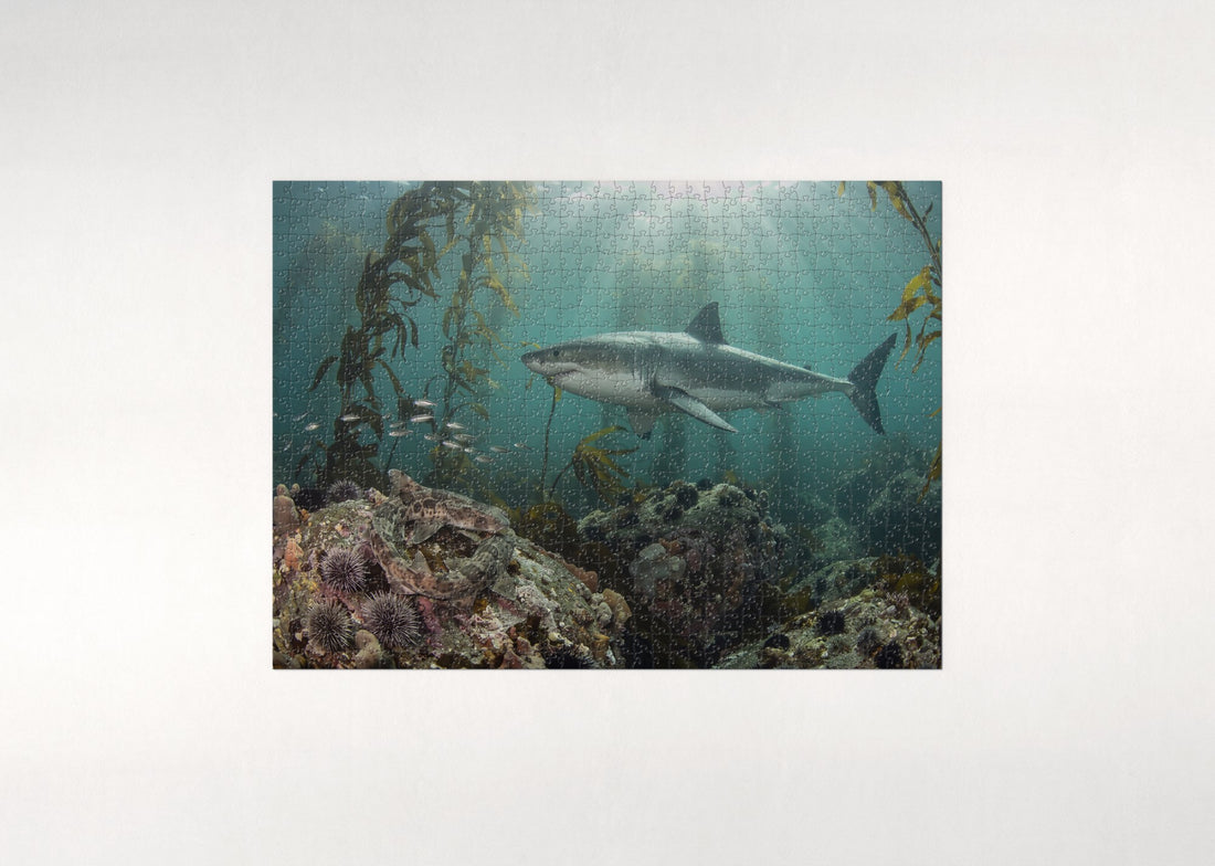 Great White in the Kelp Forest jigsaw puzzle - gift box