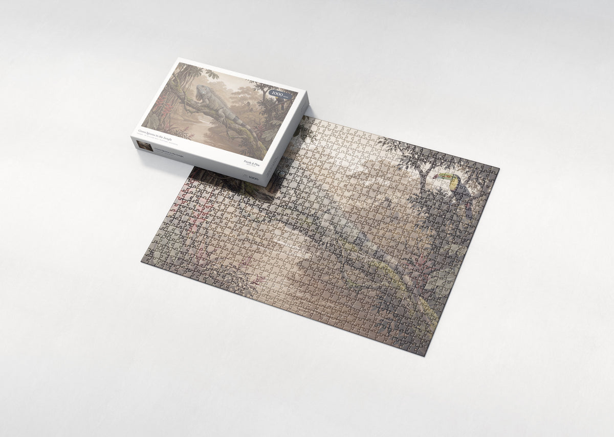 Green Iguana in the Jungle jigsaw puzzle - box and puzzle