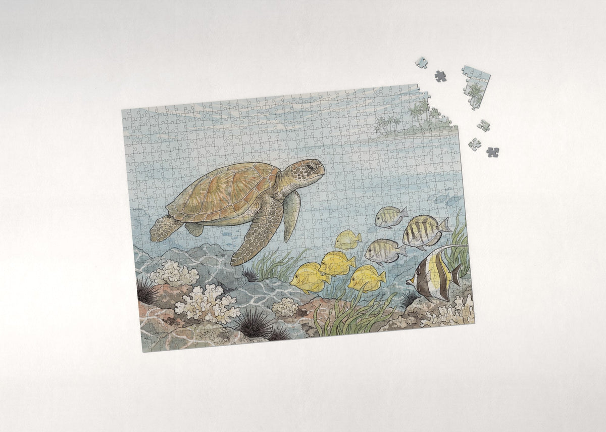 Green Sea Turtle in the Sunlit Shallows jigsaw puzzle - puzzle with loose pieces