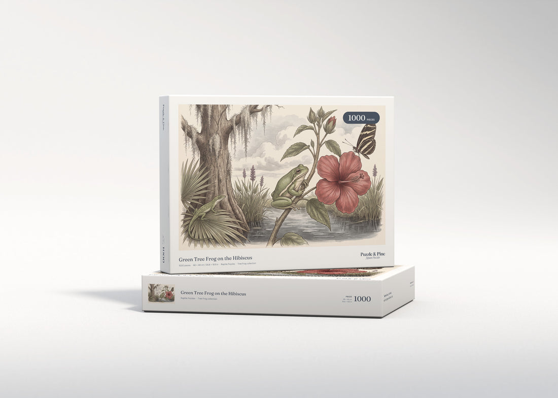 Green Tree Frog on the Hibiscus jigsaw puzzle - gift box