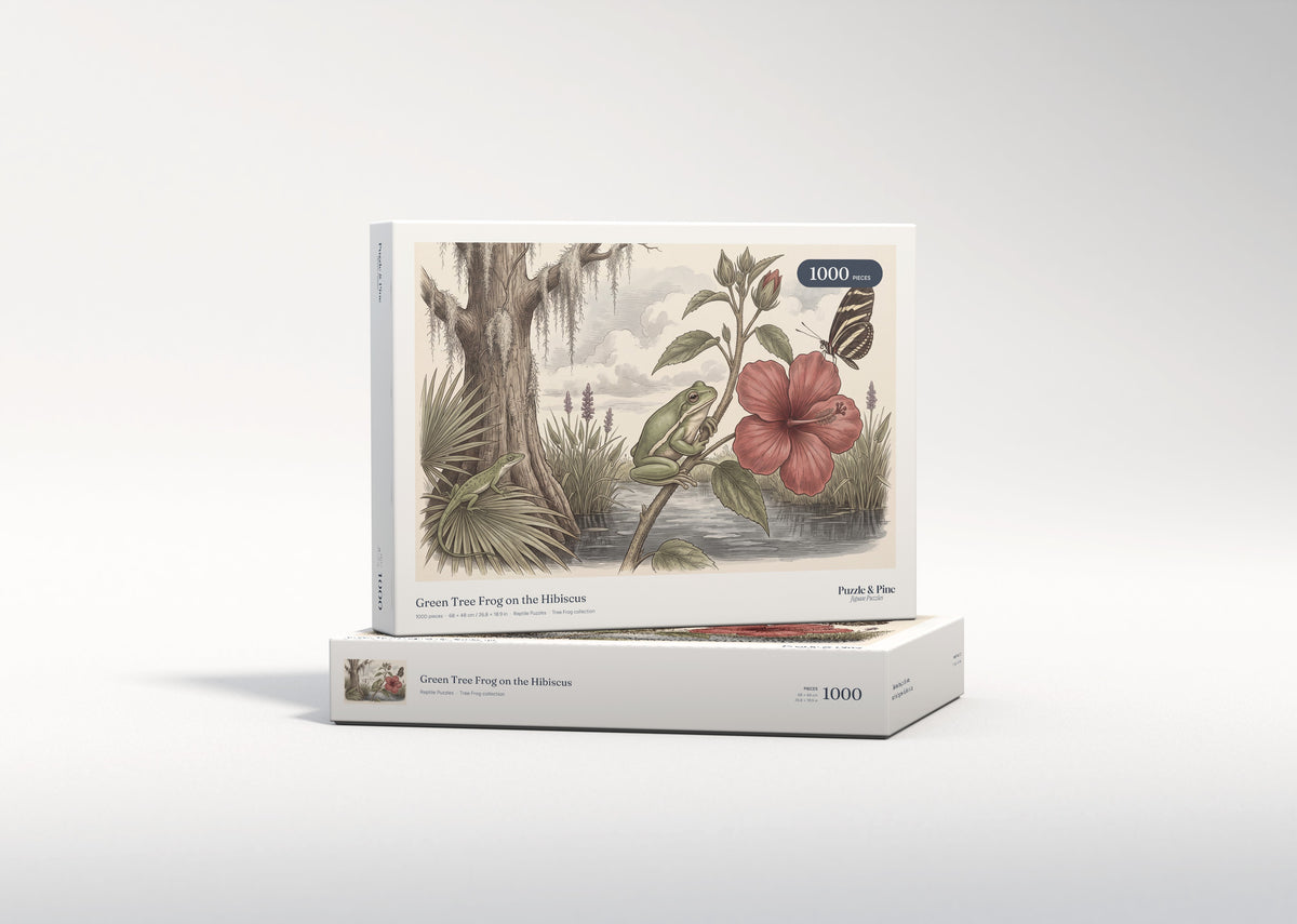 Green Tree Frog on the Hibiscus jigsaw puzzle - gift box