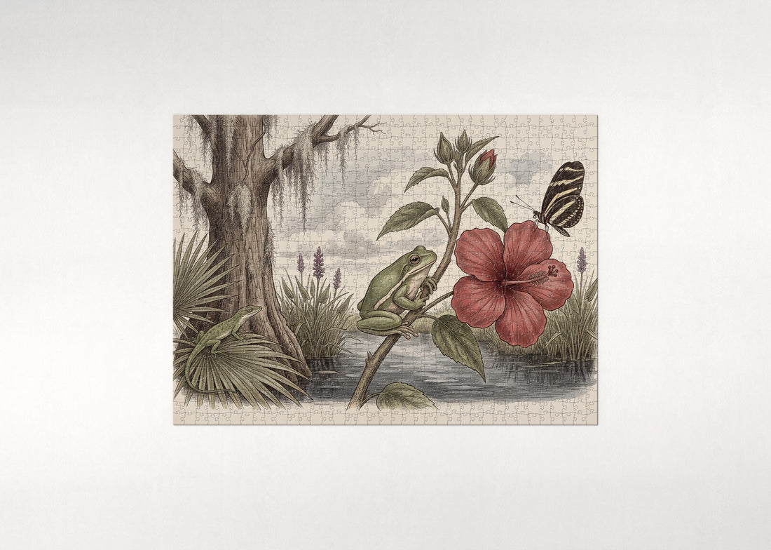 Green Tree Frog on the Hibiscus jigsaw puzzle - gift box