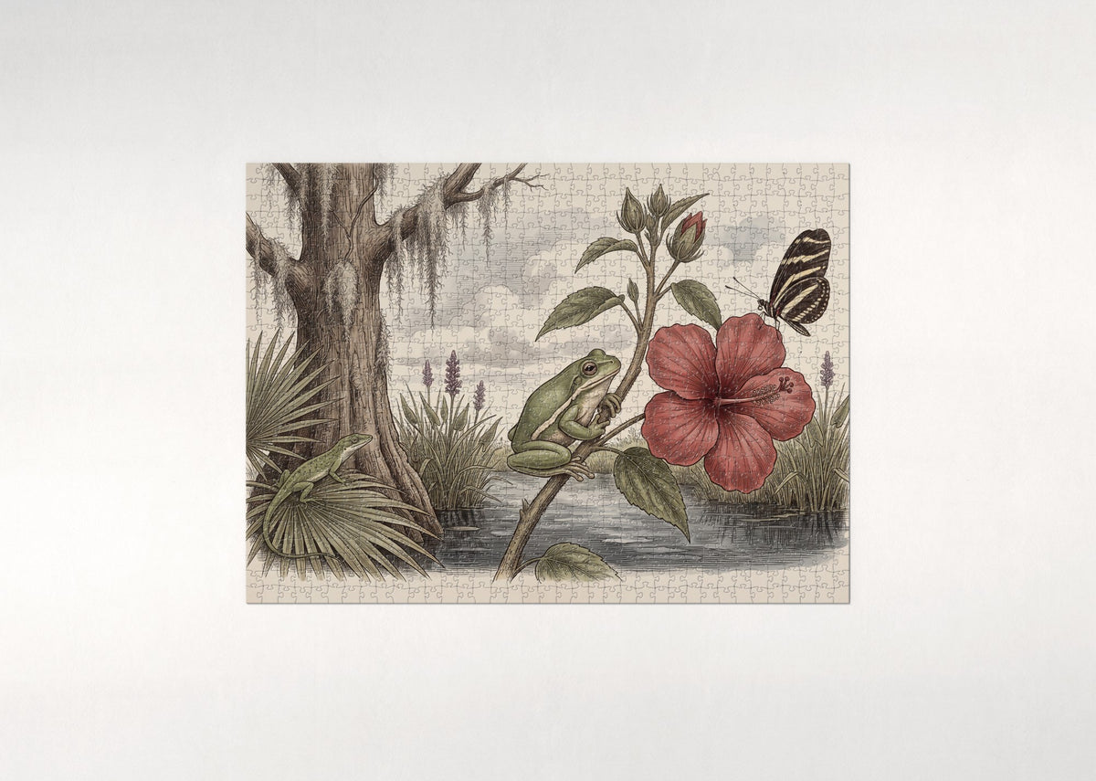 Green Tree Frog on the Hibiscus jigsaw puzzle - flat puzzle