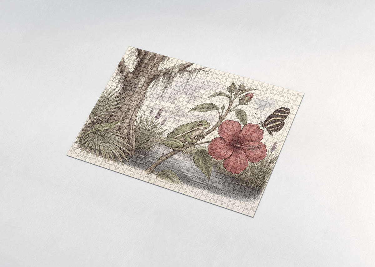 Green Tree Frog on the Hibiscus jigsaw puzzle - assembled puzzle