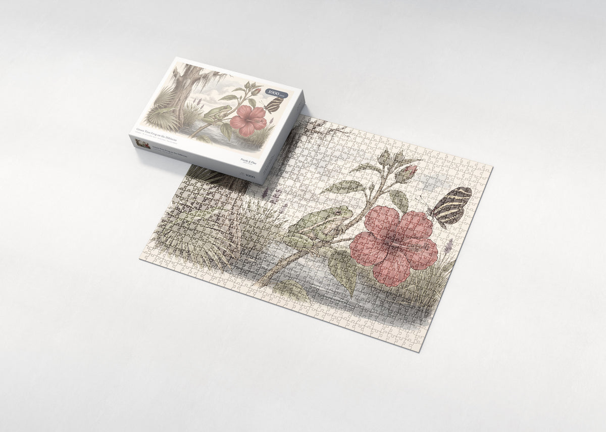 Green Tree Frog on the Hibiscus jigsaw puzzle - box and puzzle