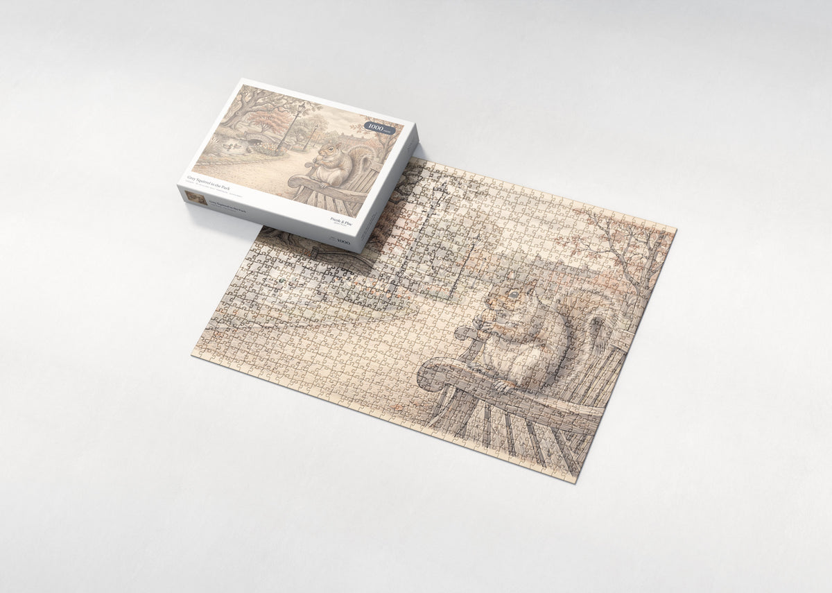 Grey Squirrel in the Park jigsaw puzzle - box and puzzle