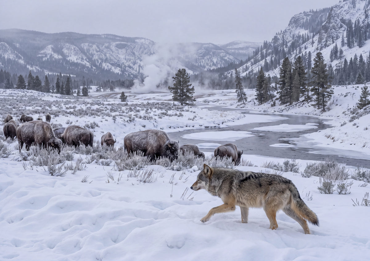 Grey Wolf in the Yellowstone Snow jigsaw puzzle