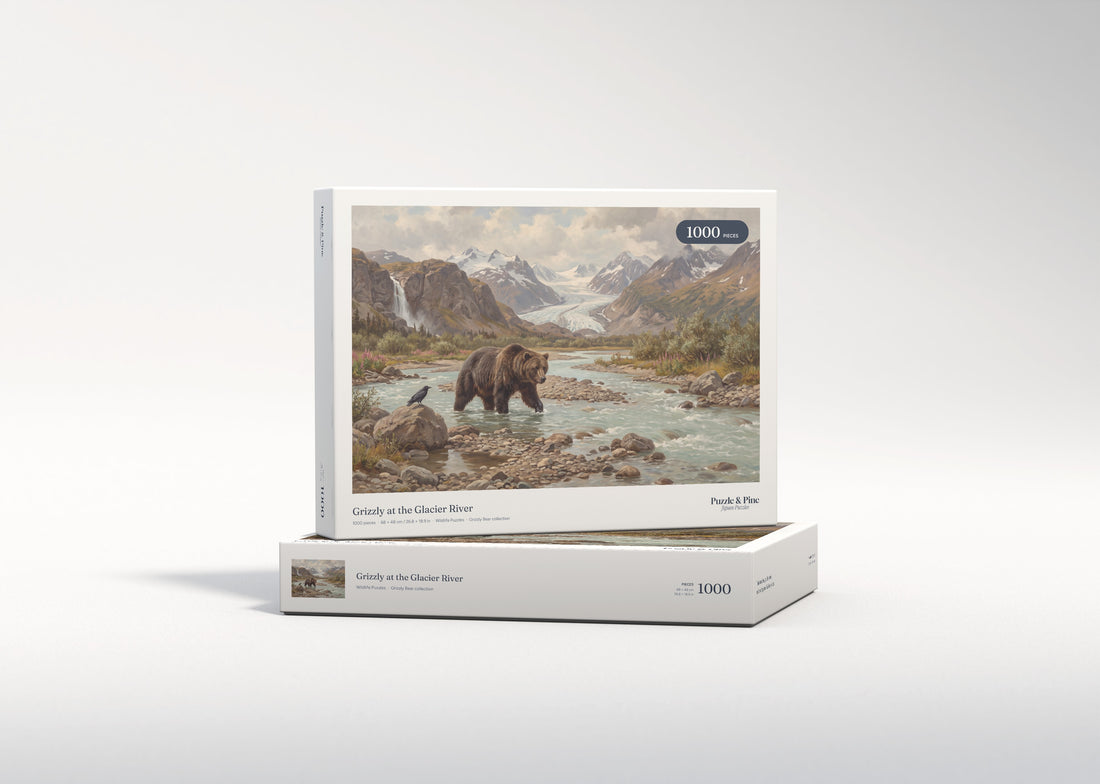 Grizzly at the Glacier River jigsaw puzzle - gift box