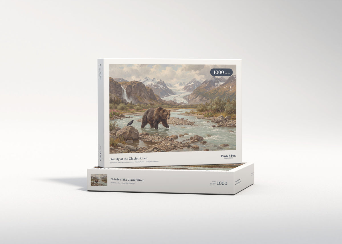 Grizzly at the Glacier River jigsaw puzzle - gift box