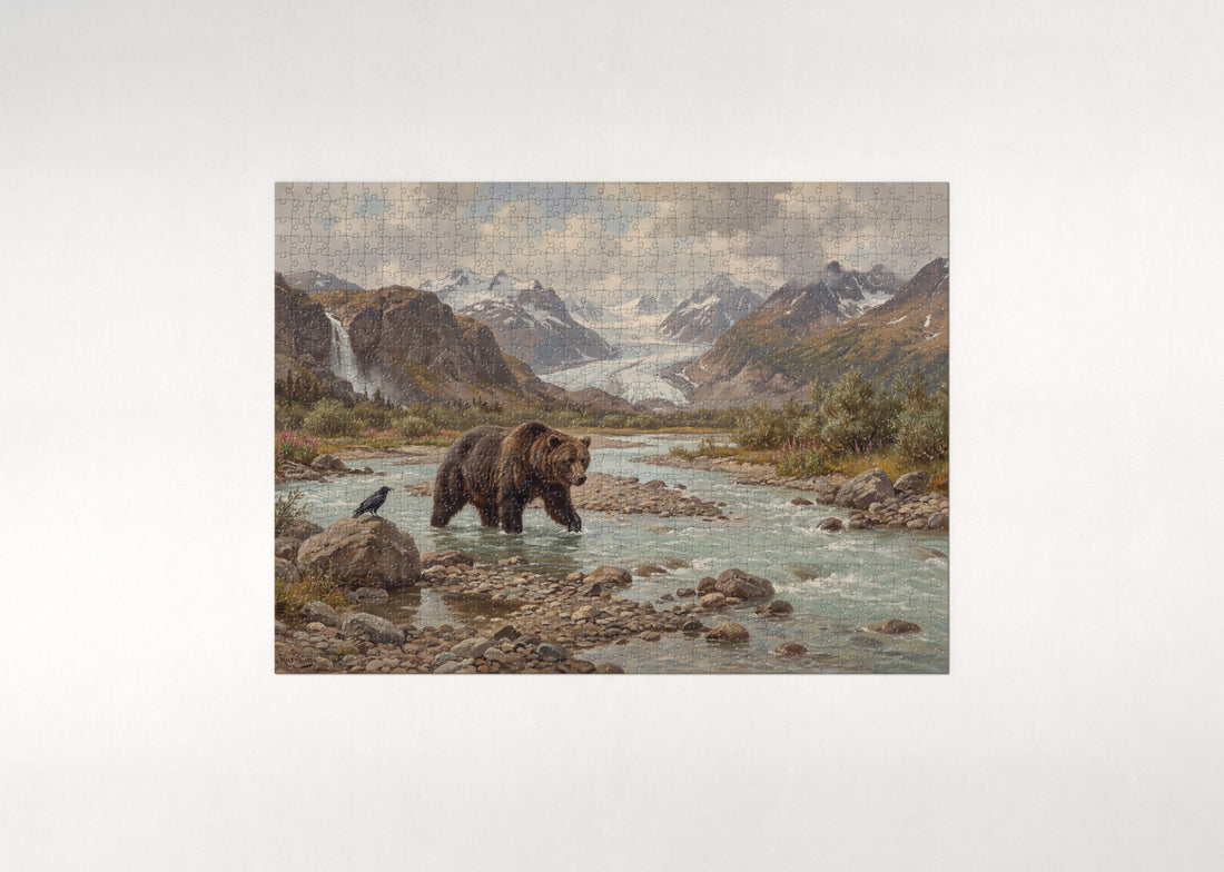 Grizzly at the Glacier River jigsaw puzzle - gift box