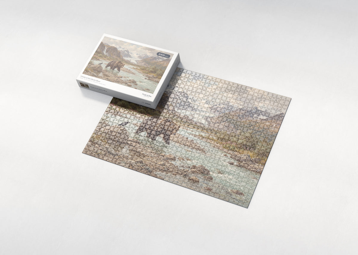 Grizzly at the Glacier River jigsaw puzzle - box and puzzle