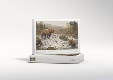 Grizzly Catching Salmon at the Falls jigsaw puzzle - gift box