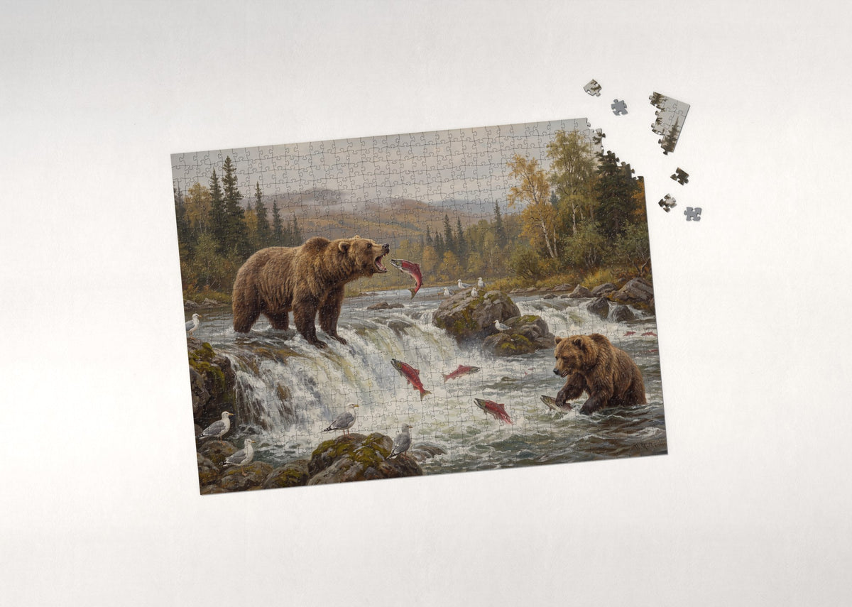 Grizzly Catching Salmon at the Falls jigsaw puzzle - puzzle with loose pieces