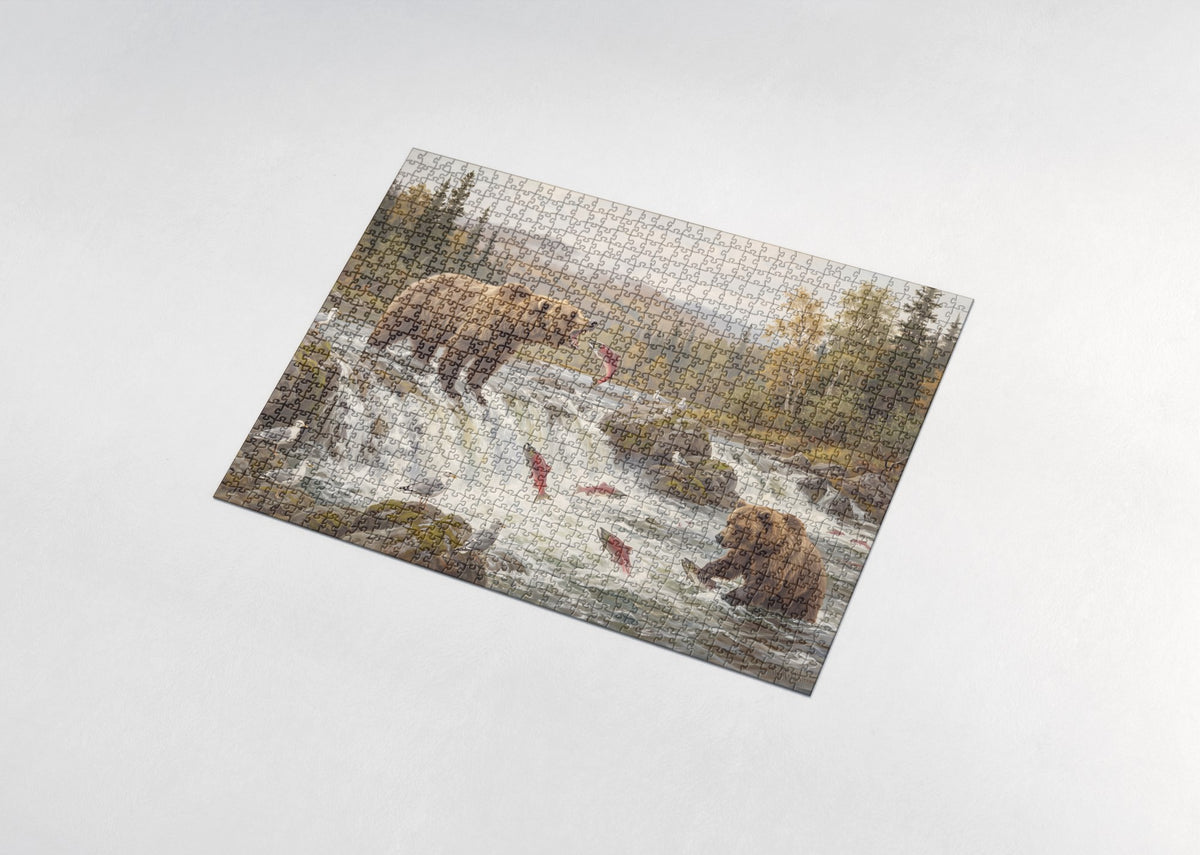 Grizzly Catching Salmon at the Falls jigsaw puzzle - assembled puzzle