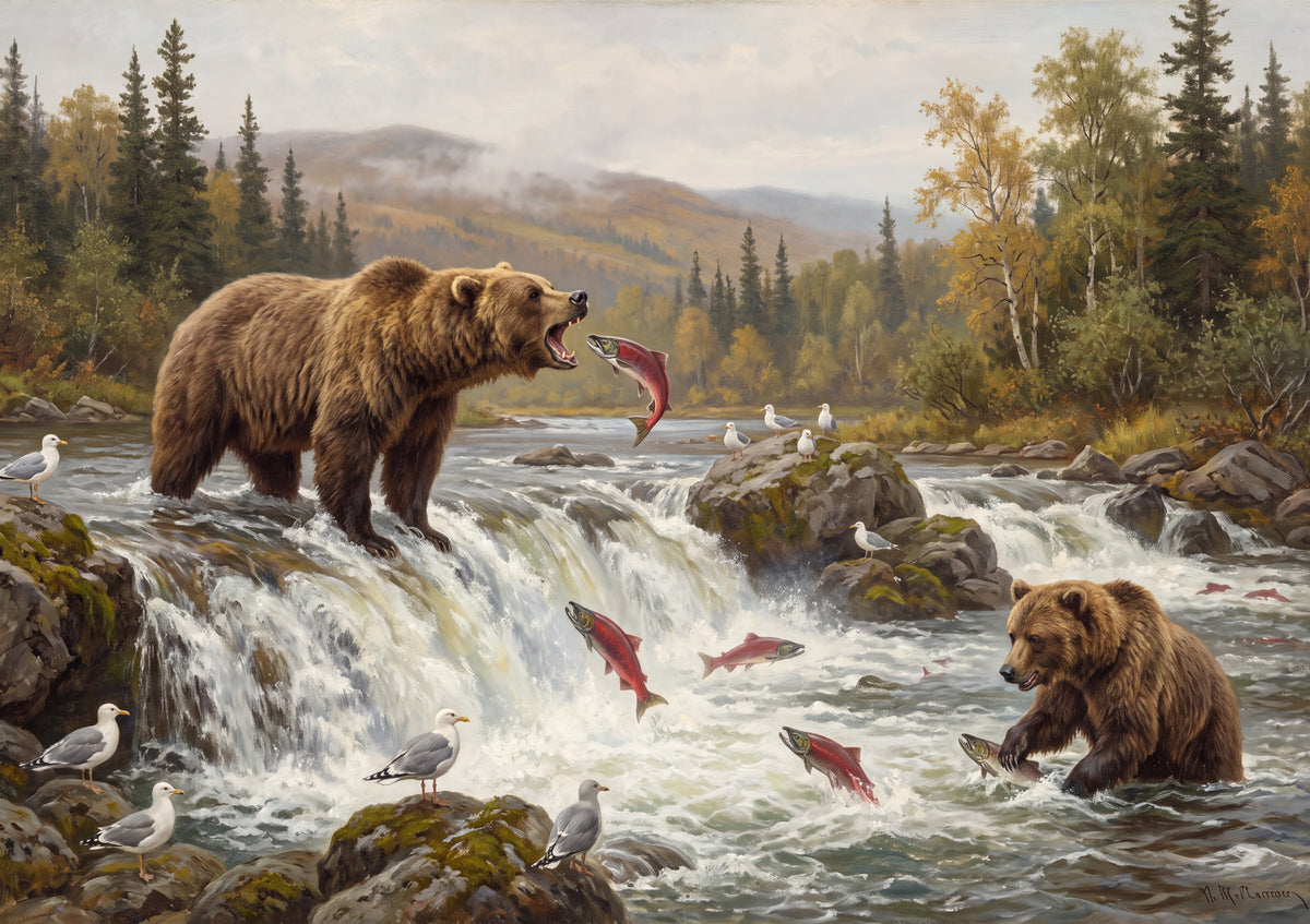 Grizzly Catching Salmon at the Falls jigsaw puzzle