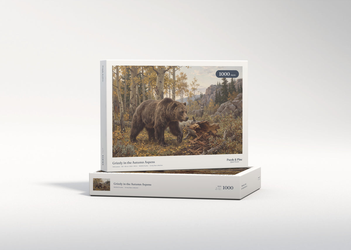 Grizzly in the Autumn Aspens jigsaw puzzle - gift box