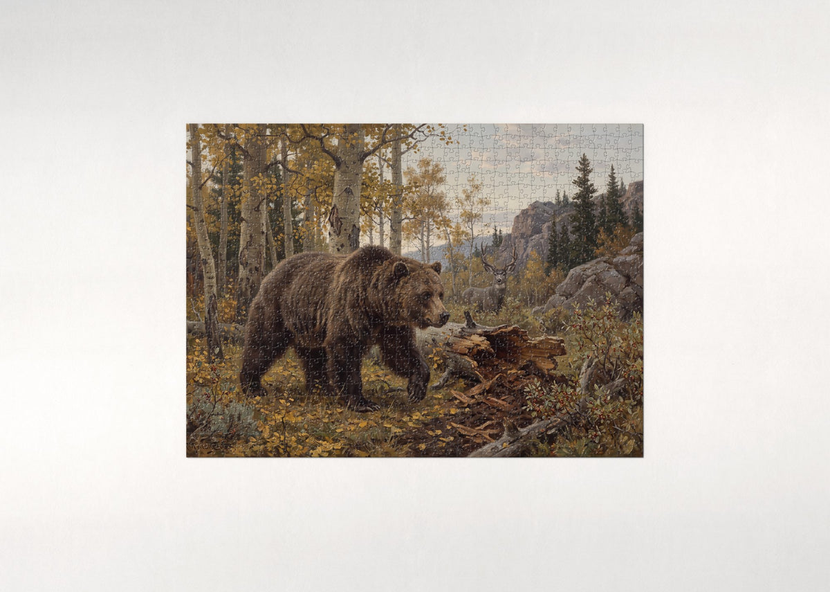 Grizzly in the Autumn Aspens jigsaw puzzle - flat puzzle
