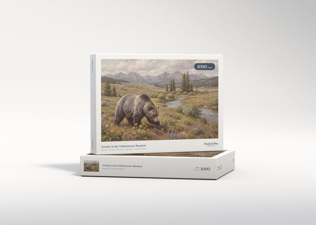 Grizzly in the Yellowstone Meadow jigsaw puzzle - gift box