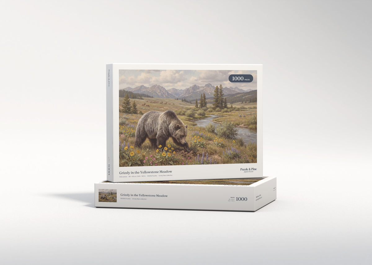 Grizzly in the Yellowstone Meadow jigsaw puzzle - gift box
