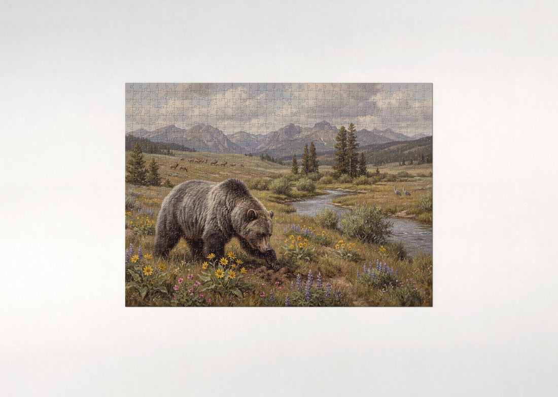 Grizzly in the Yellowstone Meadow jigsaw puzzle - gift box