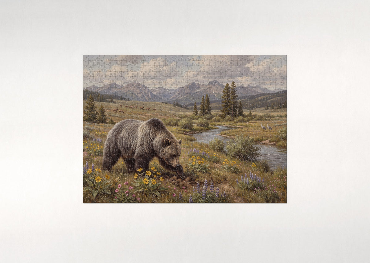 Grizzly in the Yellowstone Meadow jigsaw puzzle - flat puzzle